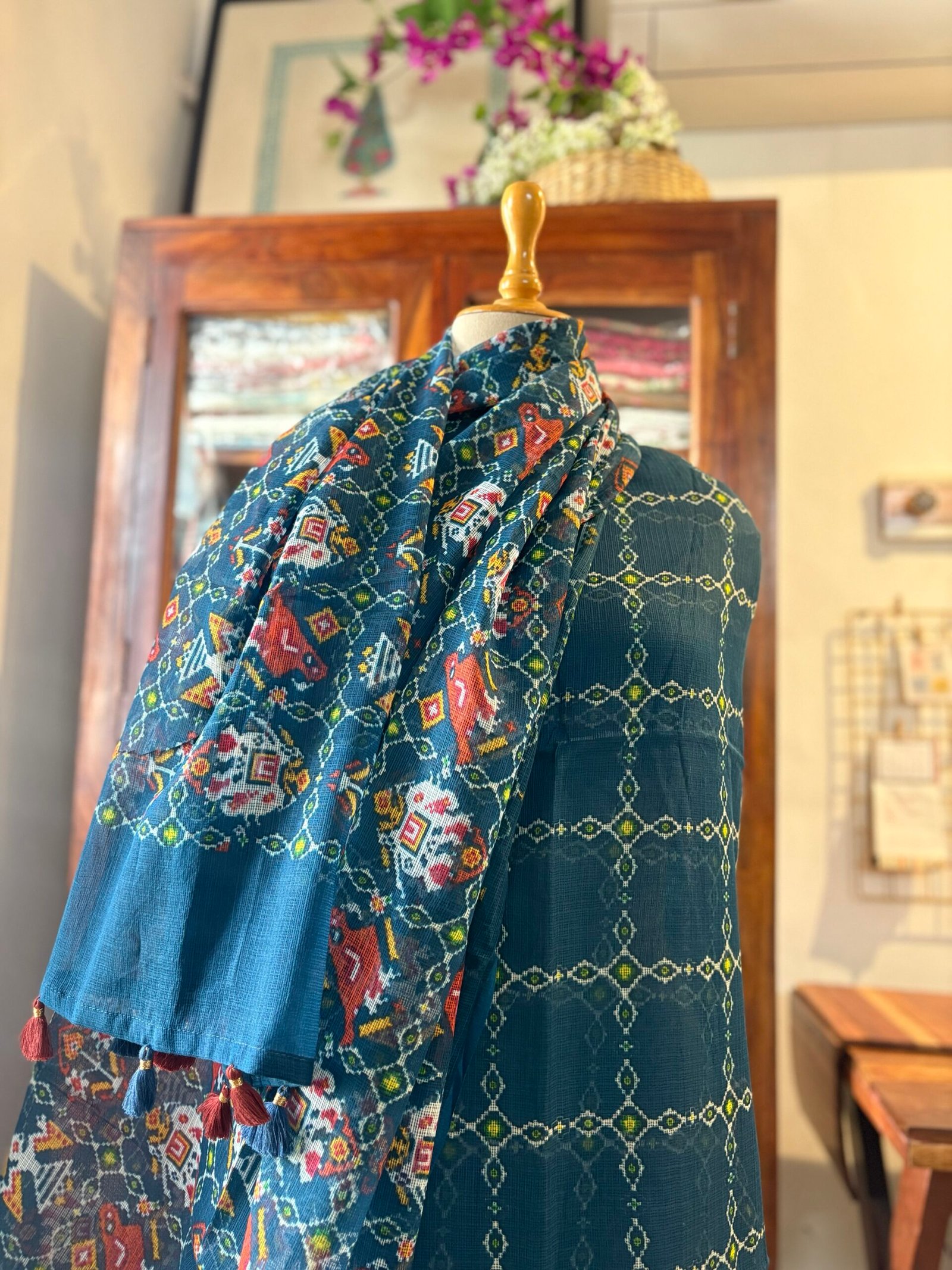 Pure Cotton Kota by Kota Patola-Bandhej inspired Salwars by Ikhtirah (Teal) - Image 5