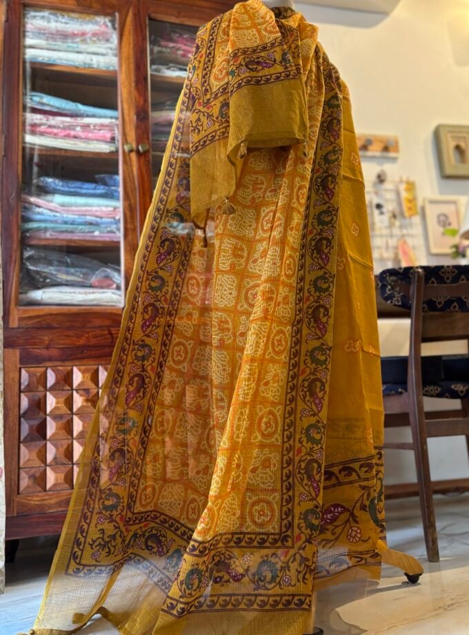 Pure Cotton Kota by Kota Patola-Bandhej inspired Salwars by Ikhtirah (Mustard)