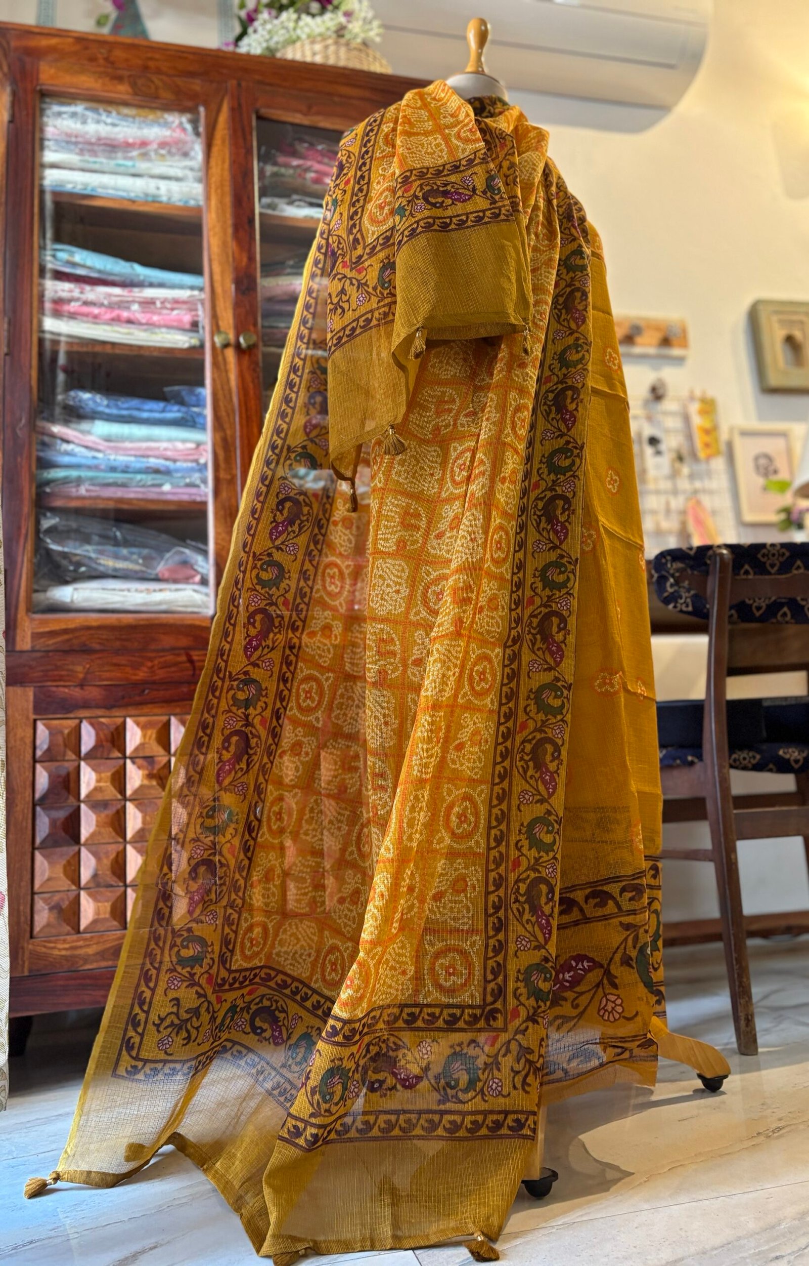 Pure Cotton Kota by Kota Patola-Bandhej inspired Salwars by Ikhtirah (Mustard) - Image 3