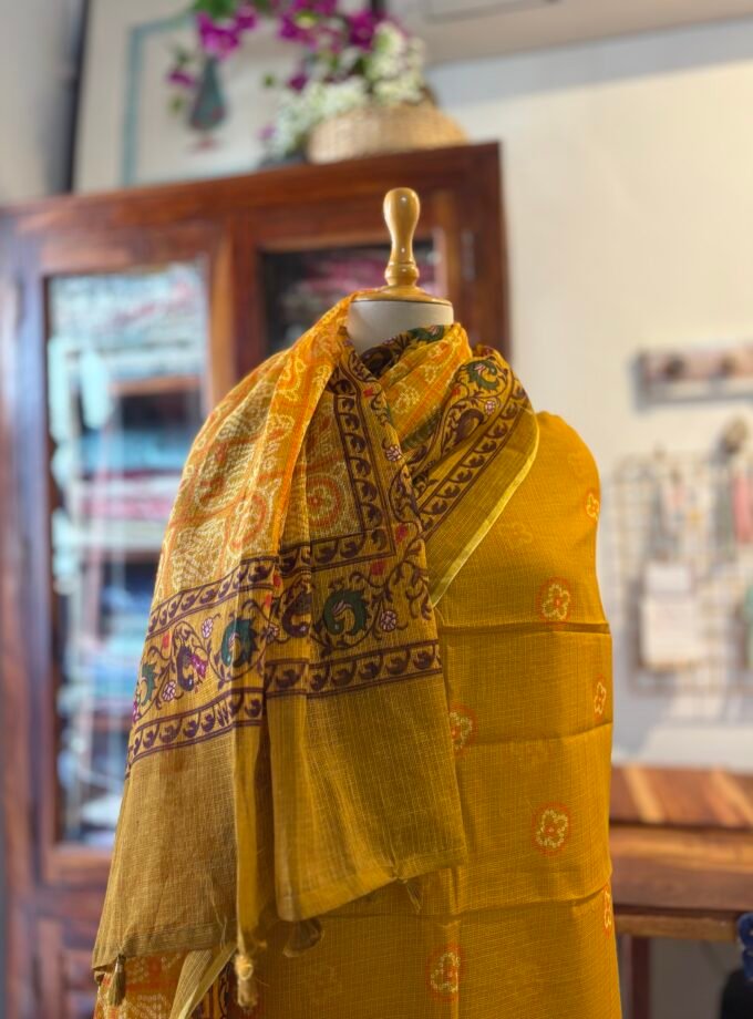 Pure Cotton Kota by Kota Patola-Bandhej inspired Salwars by Ikhtirah (Mustard)