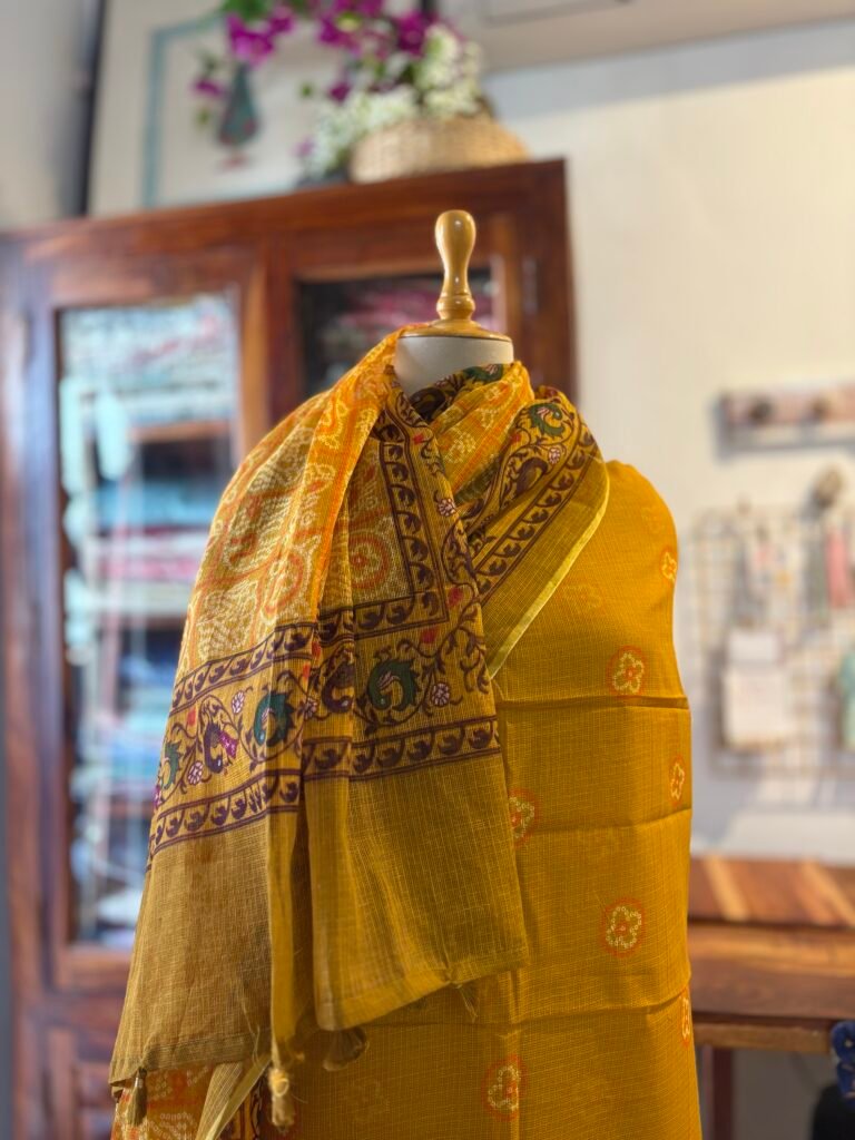 Pure Cotton Kota by Kota Patola-Bandhej inspired Salwars by Ikhtirah (Mustard)