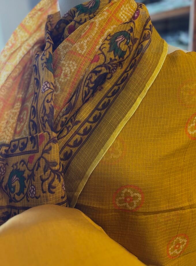 Pure Cotton Kota by Kota Patola-Bandhej inspired Salwars by Ikhtirah (Mustard)