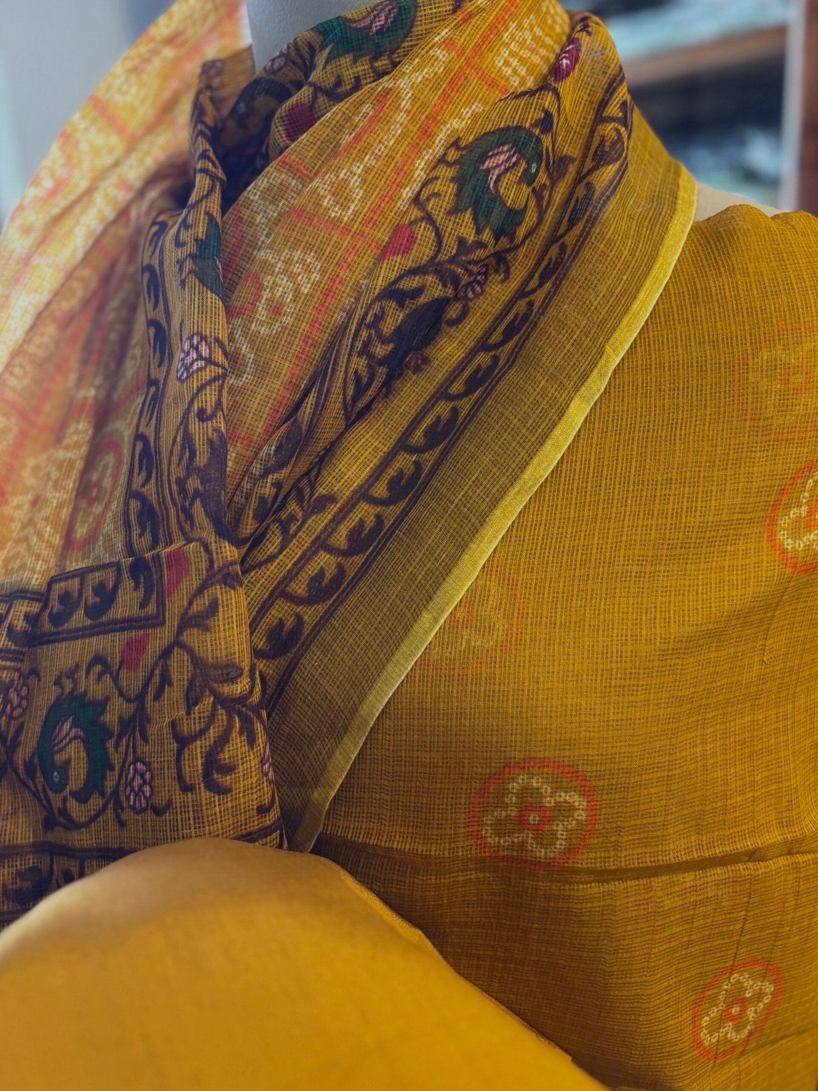 Pure Cotton Kota by Kota Patola-Bandhej inspired Salwars by Ikhtirah (Mustard) - Image 4