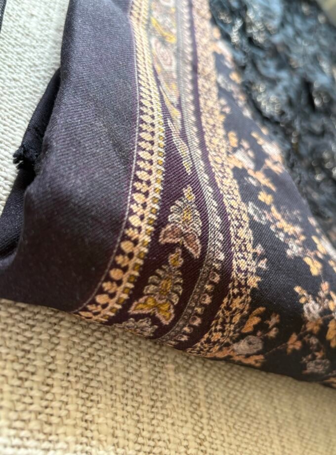 Unstitched Lace Embroidered Digitally printed Viscose Fine Pashmina Salwar by Ikhtirah (Black)