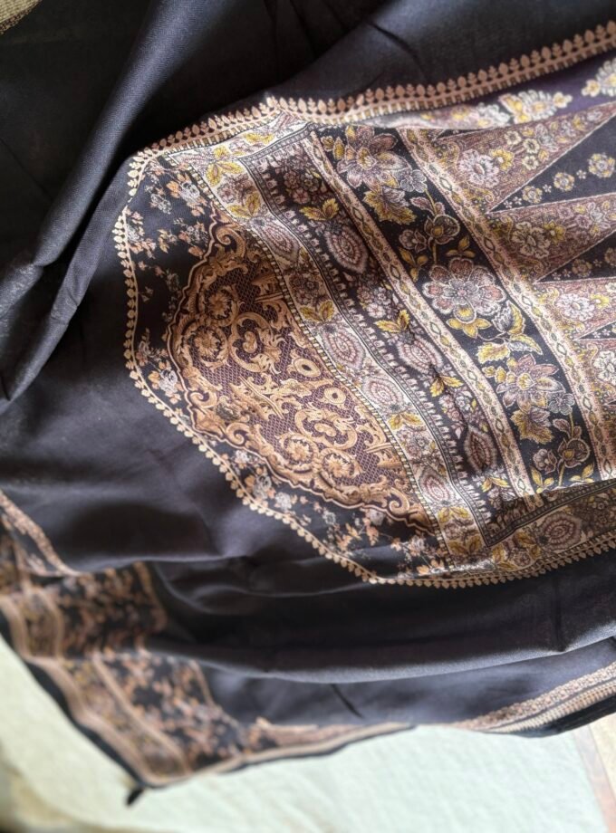 Unstitched Lace Embroidered Digitally printed Viscose Fine Pashmina Salwar by Ikhtirah (Black)