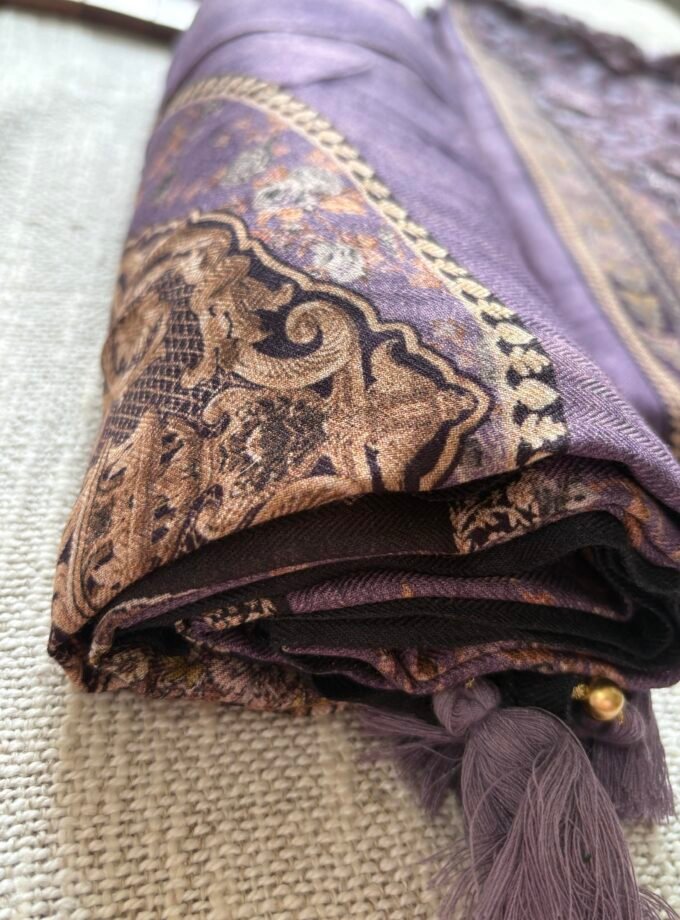 Unstitched Lace Embroidered Digitally printed Viscose Fine Pashmina Salwar by Ikhtirah (Lavender)