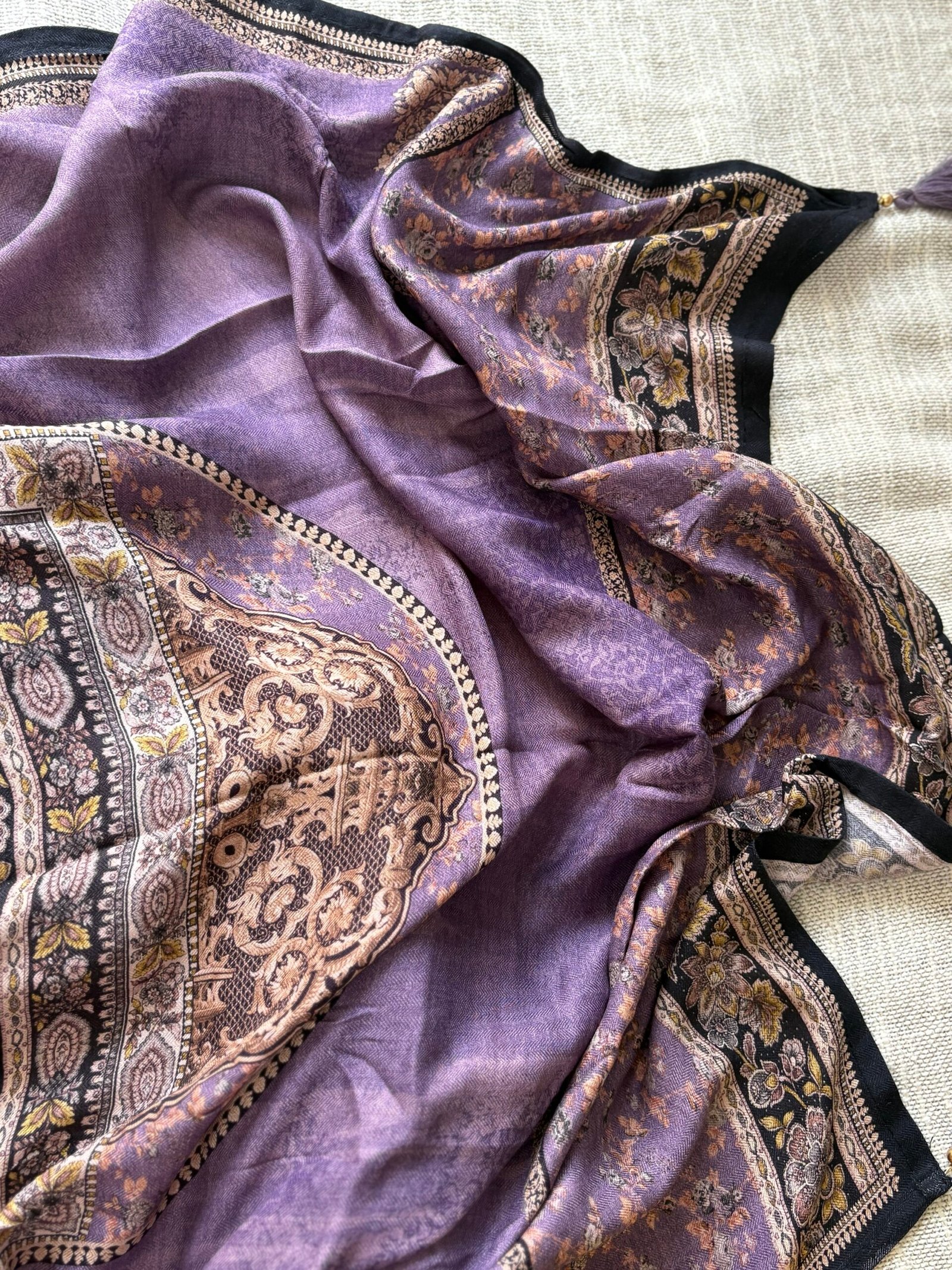 Unstitched Lace Embroidered Digitally printed Viscose Fine Pashmina Salwar by Ikhtirah (Lavender) - Image 10