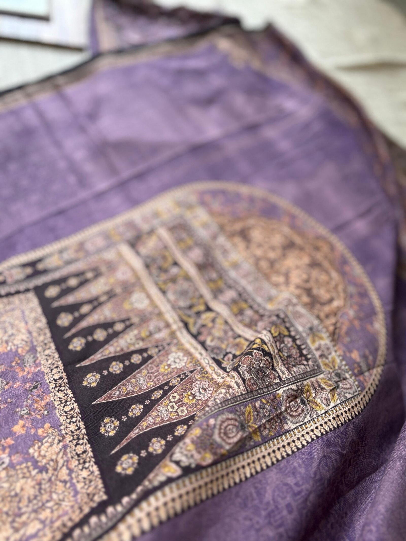 Unstitched Lace Embroidered Digitally printed Viscose Fine Pashmina Salwar by Ikhtirah (Lavender) - Image 11