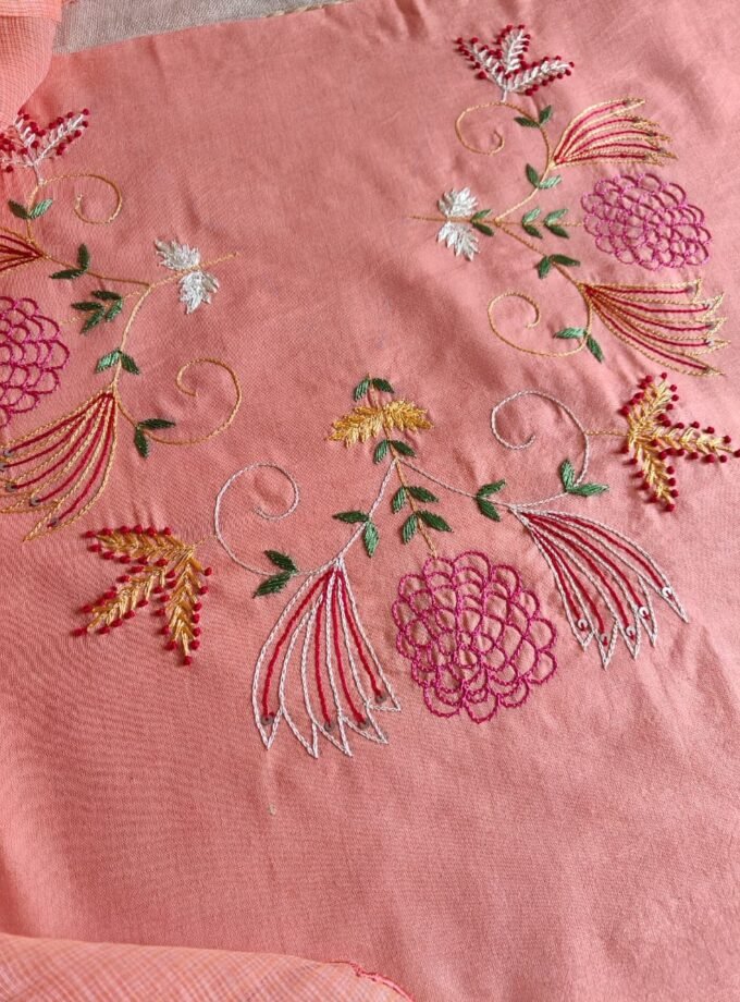 HandEmbroidered Pure Cotton Slub Salwar by Ikhtirah (Peach)