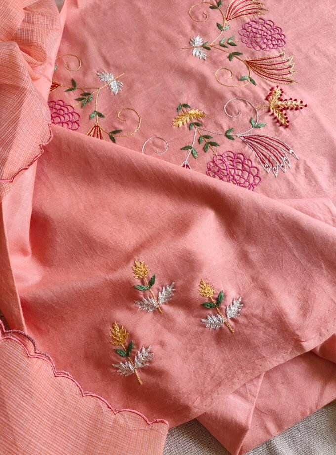 HandEmbroidered Pure Cotton Slub Salwar by Ikhtirah (Peach)
