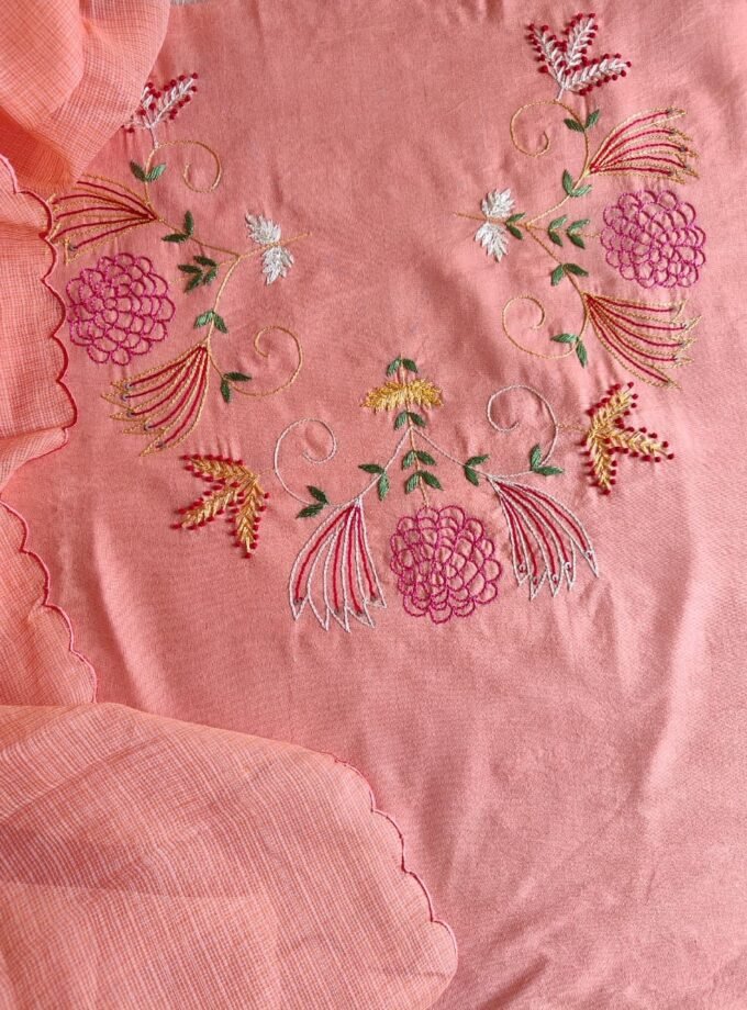 HandEmbroidered Pure Cotton Slub Salwar by Ikhtirah (Peach)