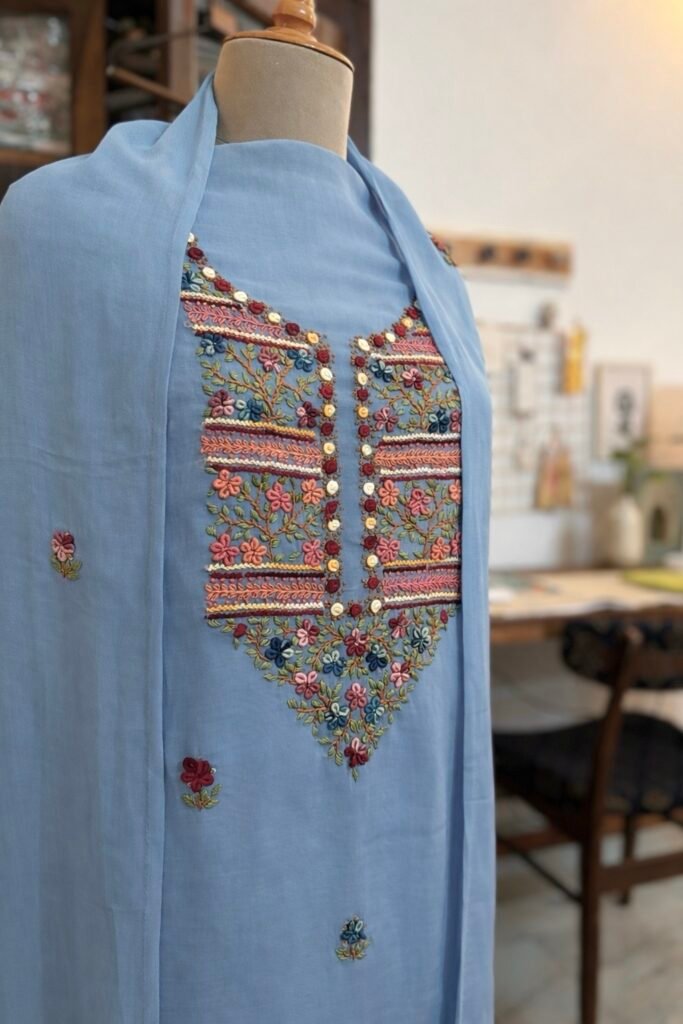 HandKnot Embroidered Gorgette Salwars by Ikhtirah