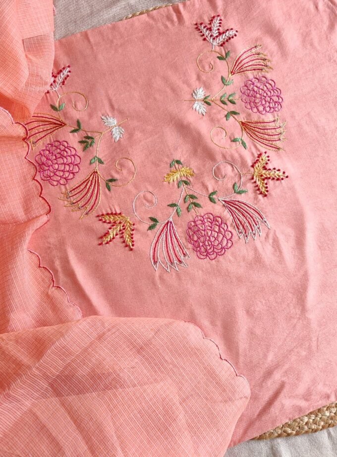 HandEmbroidered Pure Cotton Slub Salwar by Ikhtirah (Peach)