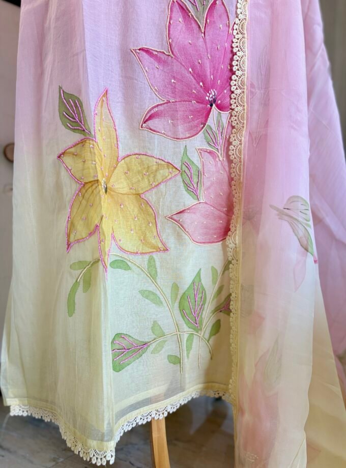 Hand Painted and Hand Worked Mul Chanderi Salwar by Ikhtirah