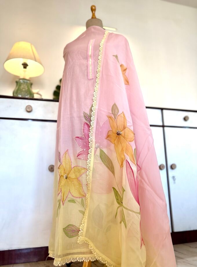 Hand Painted and Hand Worked Mul Chanderi Salwar by Ikhtirah