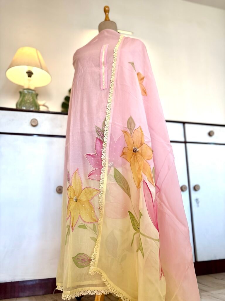 Hand Painted and Hand Worked Mul Chanderi Salwar by Ikhtirah
