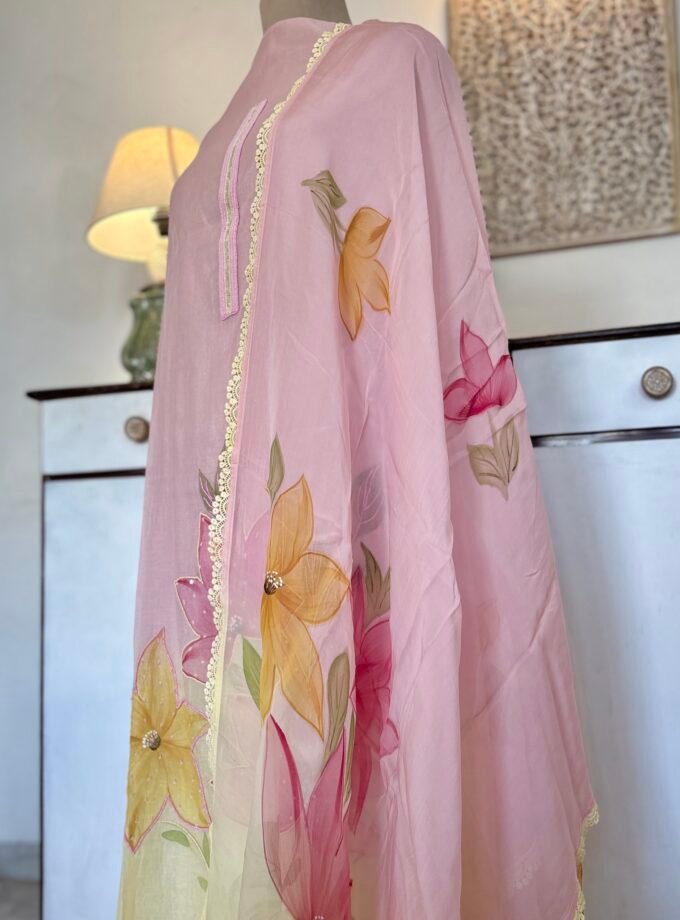 Hand Painted and Hand Worked Mul Chanderi Salwar by Ikhtirah