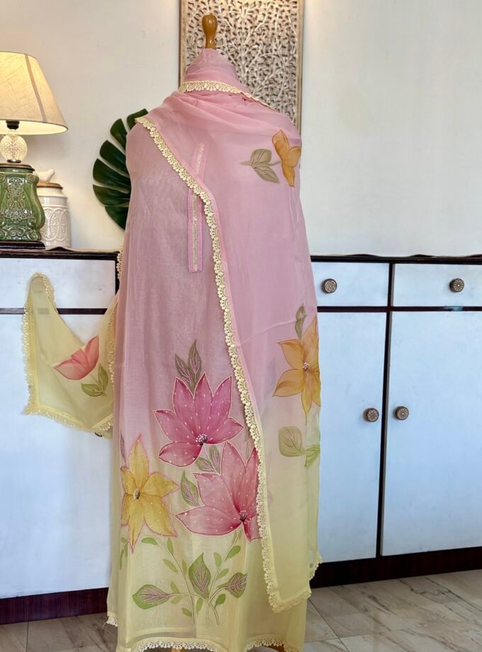Hand Painted and Hand Worked Mul Chanderi Salwar by Ikhtirah