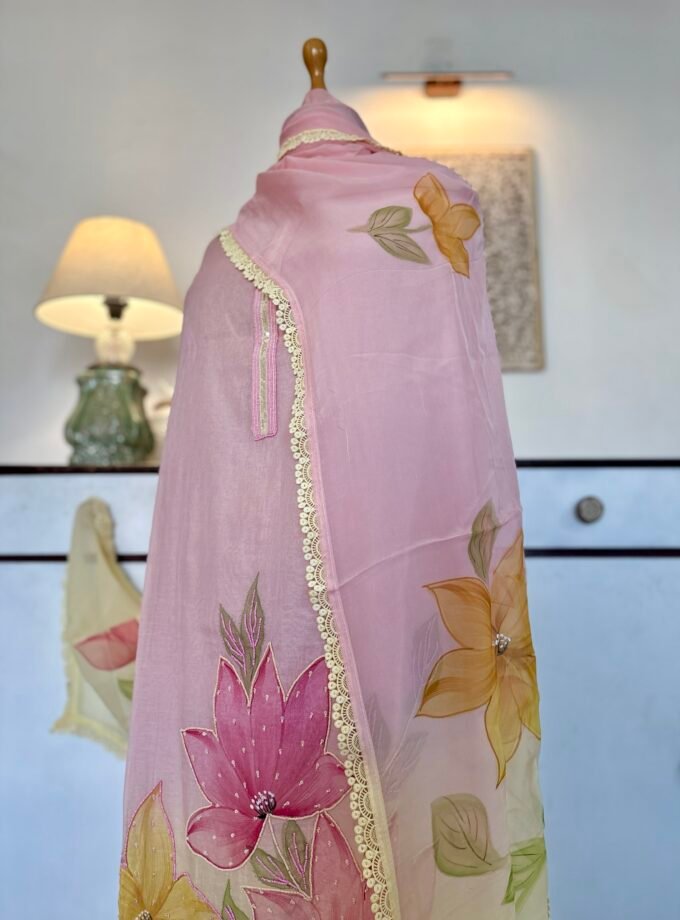 Hand Painted and Hand Worked Mul Chanderi Salwar by Ikhtirah