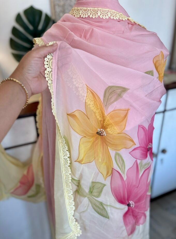 Hand Painted and Hand Worked Mul Chanderi Salwar by Ikhtirah