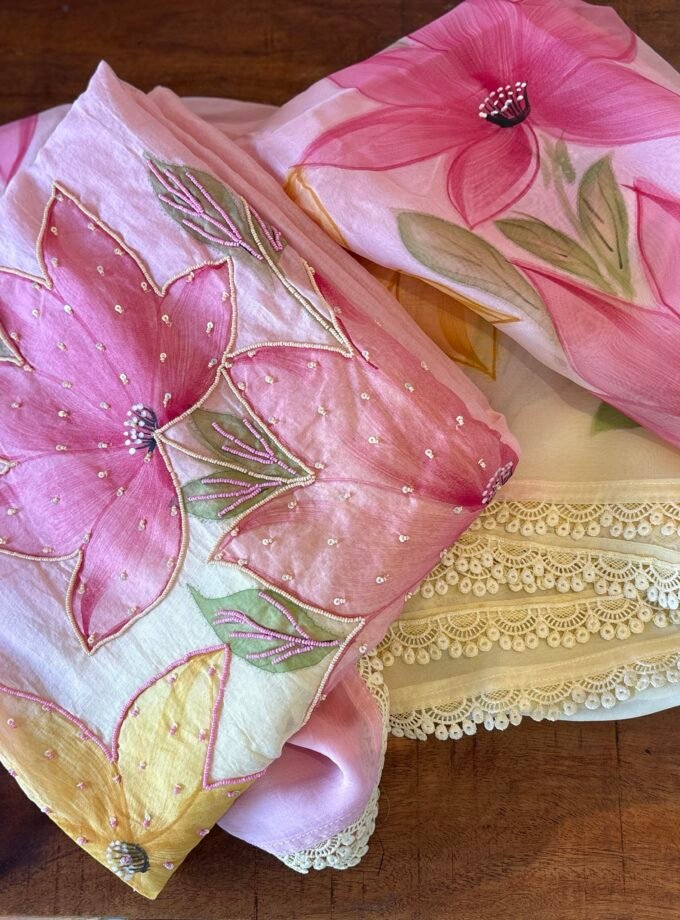 Hand Painted and Hand Worked Mul Chanderi Salwar by Ikhtirah