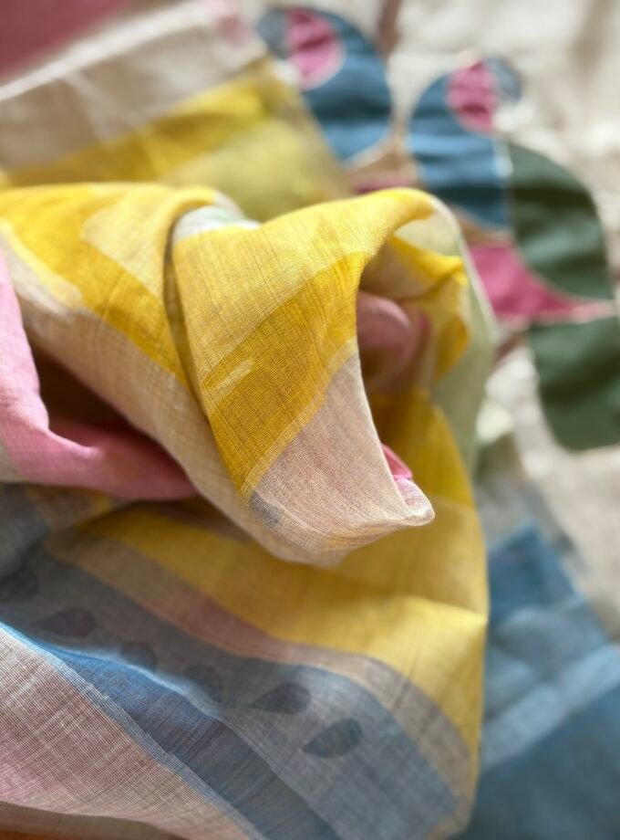 Hand Painted and Highlighted Cotton Linen Salwar by Ikhtirah