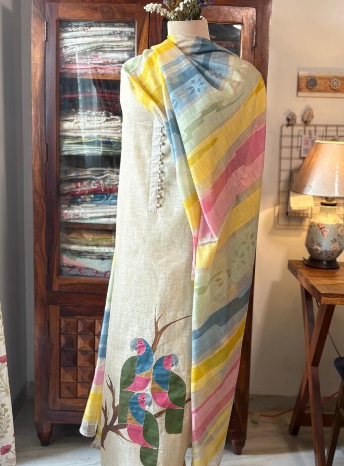 Hand Painted and Highlighted Cotton Linen Salwar by Ikhtirah