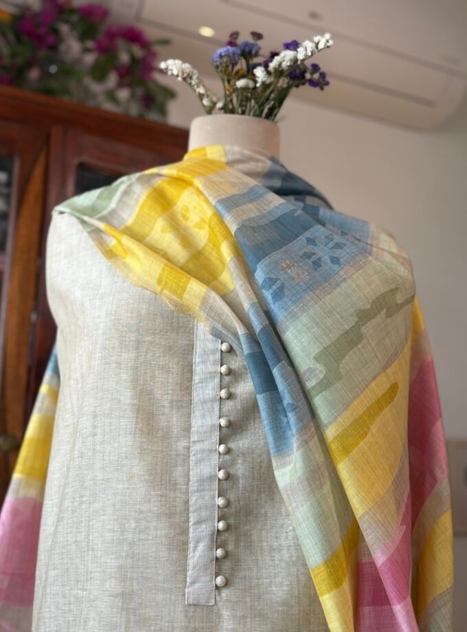 Hand Painted and Highlighted Cotton Linen Salwar by Ikhtirah