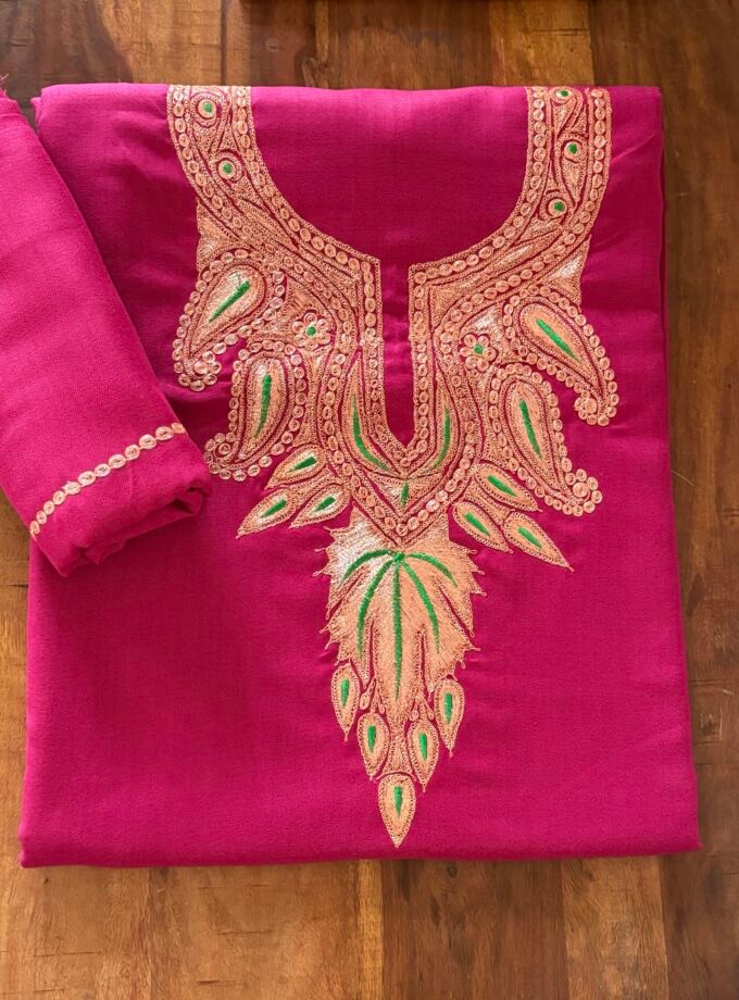 Pure Woollen Tilla Embroidered 5Mtrs Salwars with Stole by Ikhtirah