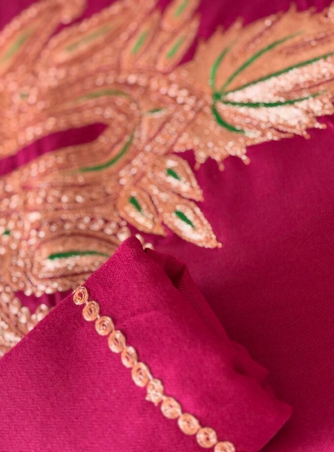 Pure Woollen Tilla Embroidered 5Mtrs Salwars with Stole by Ikhtirah