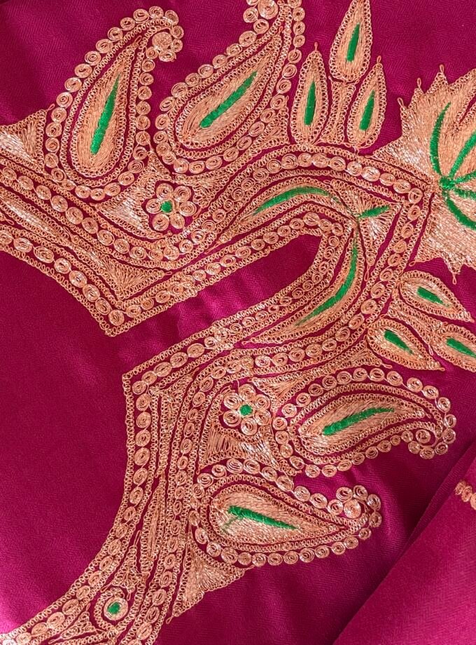 Pure Woollen Tilla Embroidered 5Mtrs Salwars with Stole by Ikhtirah