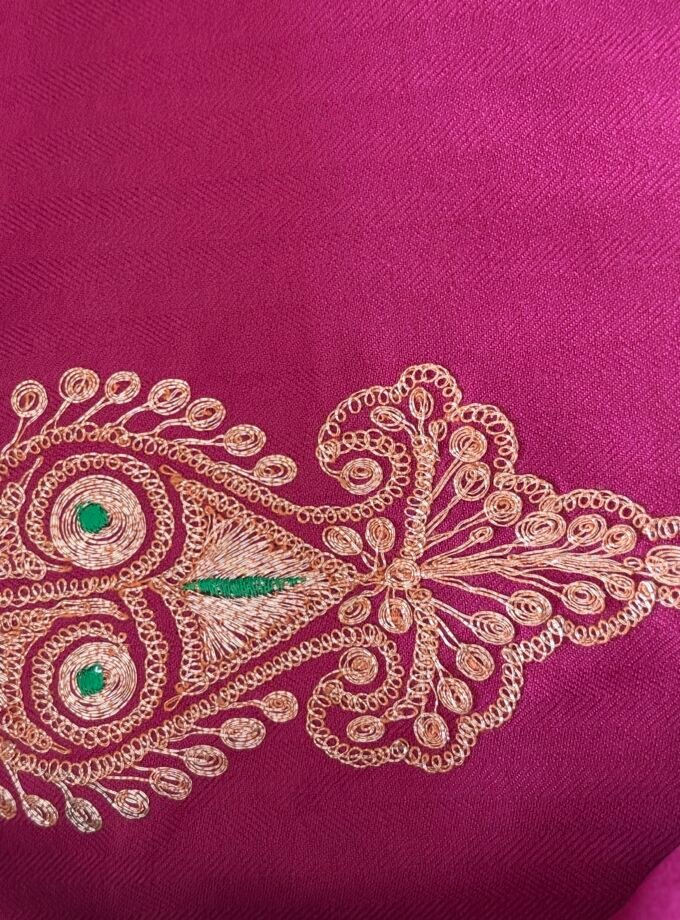Pure Woollen Tilla Embroidered 5Mtrs Salwars with Stole by Ikhtirah