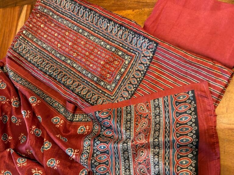 Handworked Tusser Silk Salwars by Ikhtirah (Red)