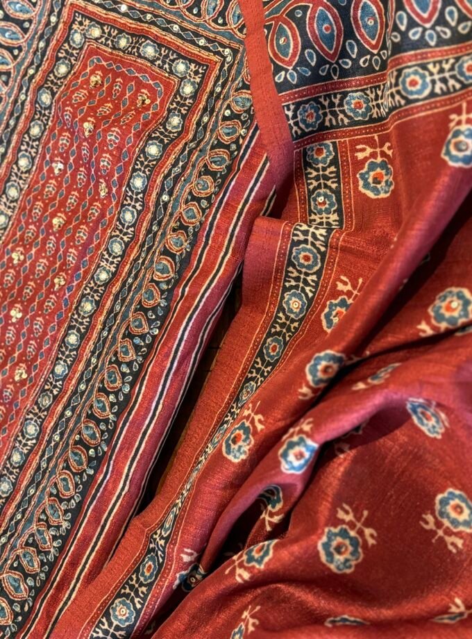 Handworked Tusser Silk Salwars by Ikhtirah (Red)