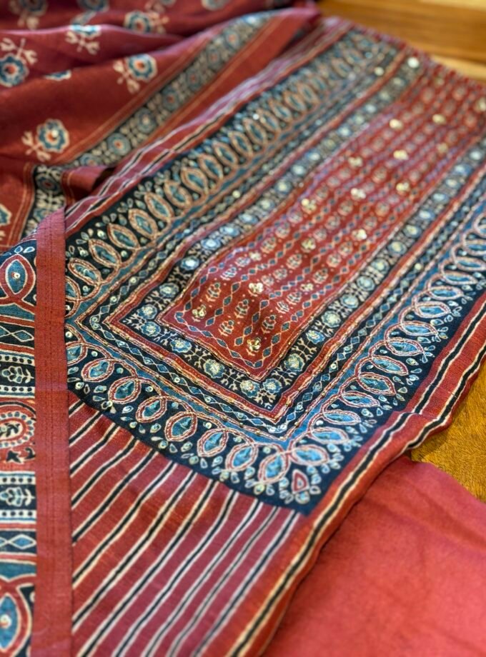 Handworked Tusser Silk Salwars by Ikhtirah (Red)