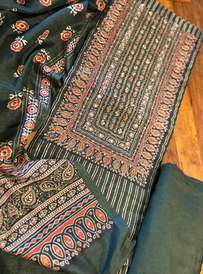 Handworked Tusser Silk Salwars by Ikhtirah (Green)