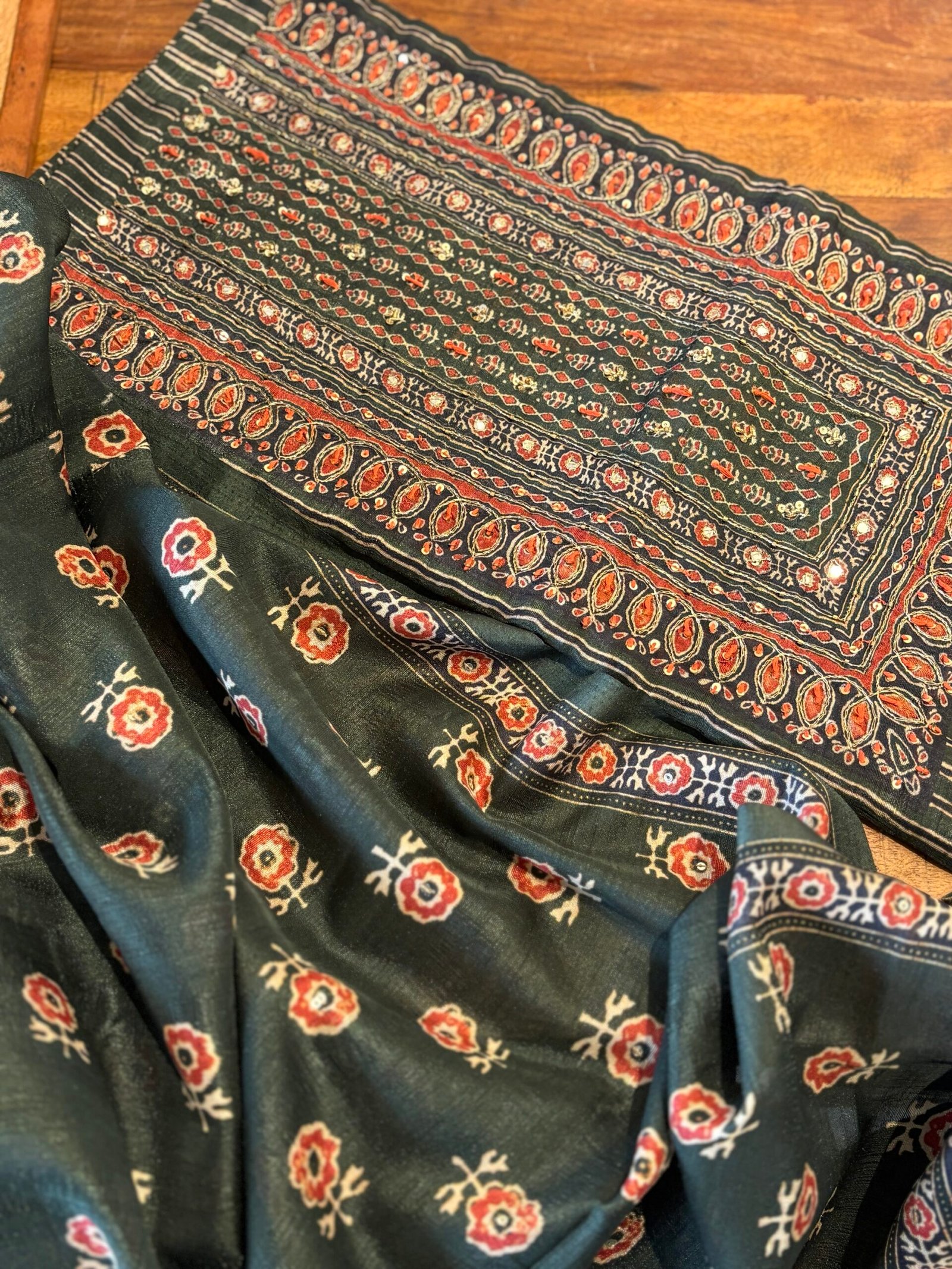 Handworked Tusser Silk Salwars by Ikhtirah (Green) - Image 4