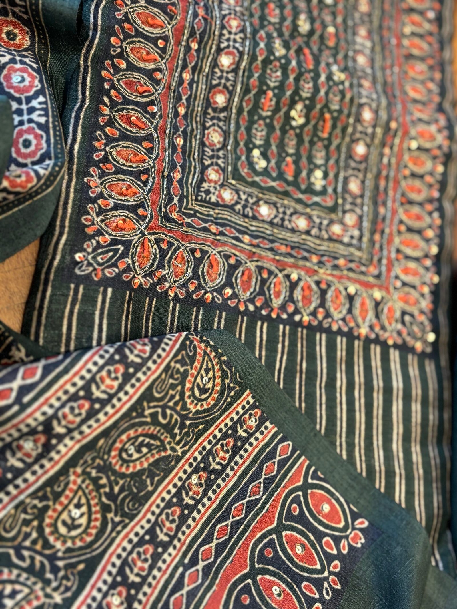 Handworked Tusser Silk Salwars by Ikhtirah (Green) - Image 5