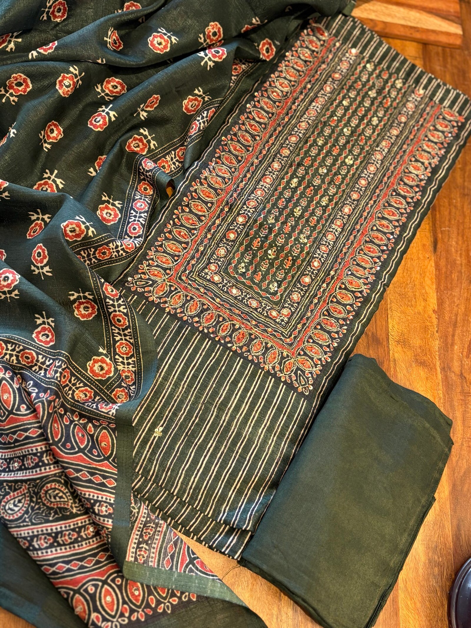 Handworked Tusser Silk Salwars by Ikhtirah (Green)