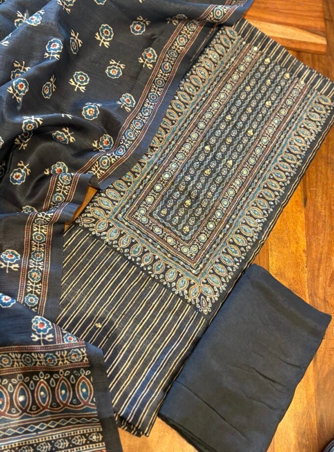 Handworked Tusser Silk Salwars by Ikhtirah (Blue)