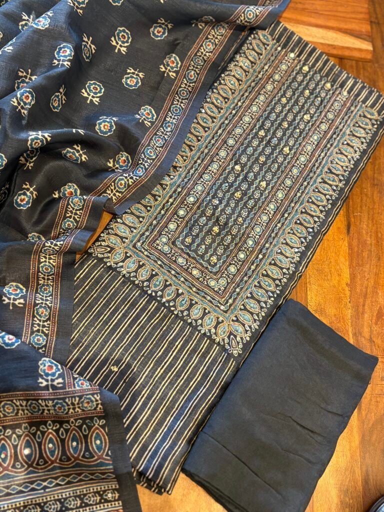Handworked Tusser Silk Salwars by Ikhtirah (Blue)