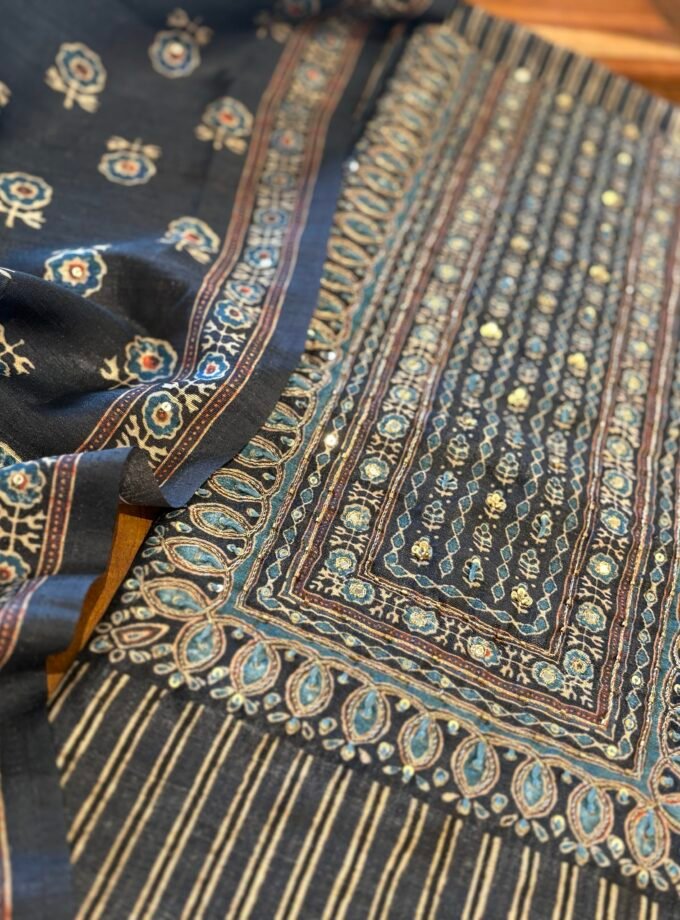 Handworked Tusser Silk Salwars by Ikhtirah (Blue)