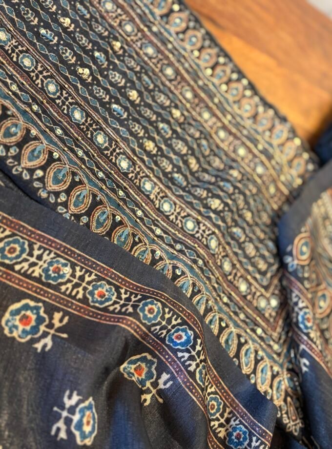 Handworked Tusser Silk Salwars by Ikhtirah (Blue)