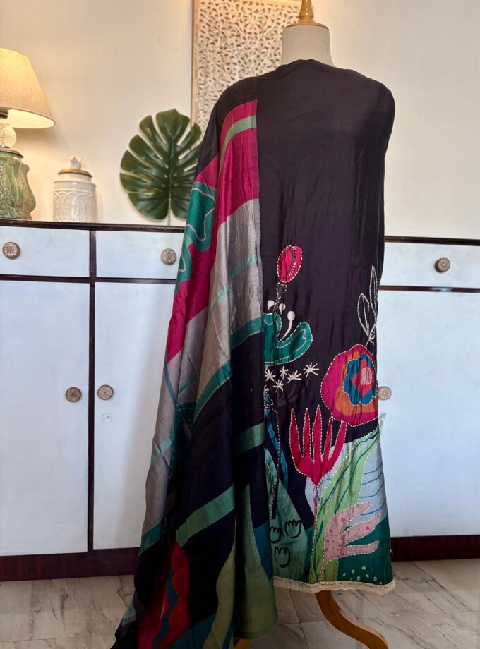 Muslin hand Kantha worked Salwars by Ikhtirah (Black)