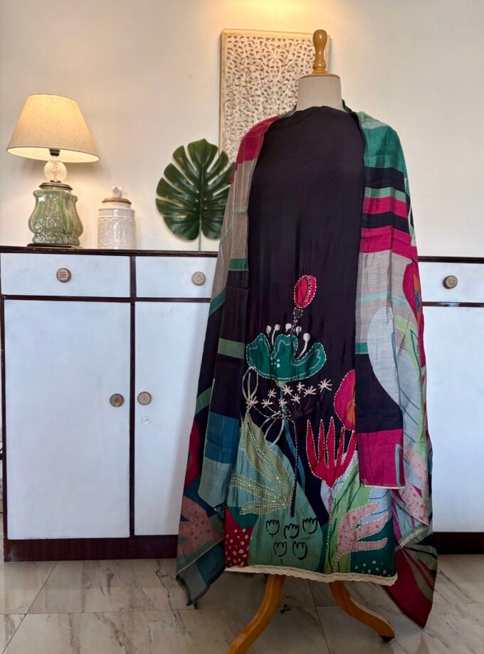 Muslin hand Kantha worked Salwars by Ikhtirah (Black)