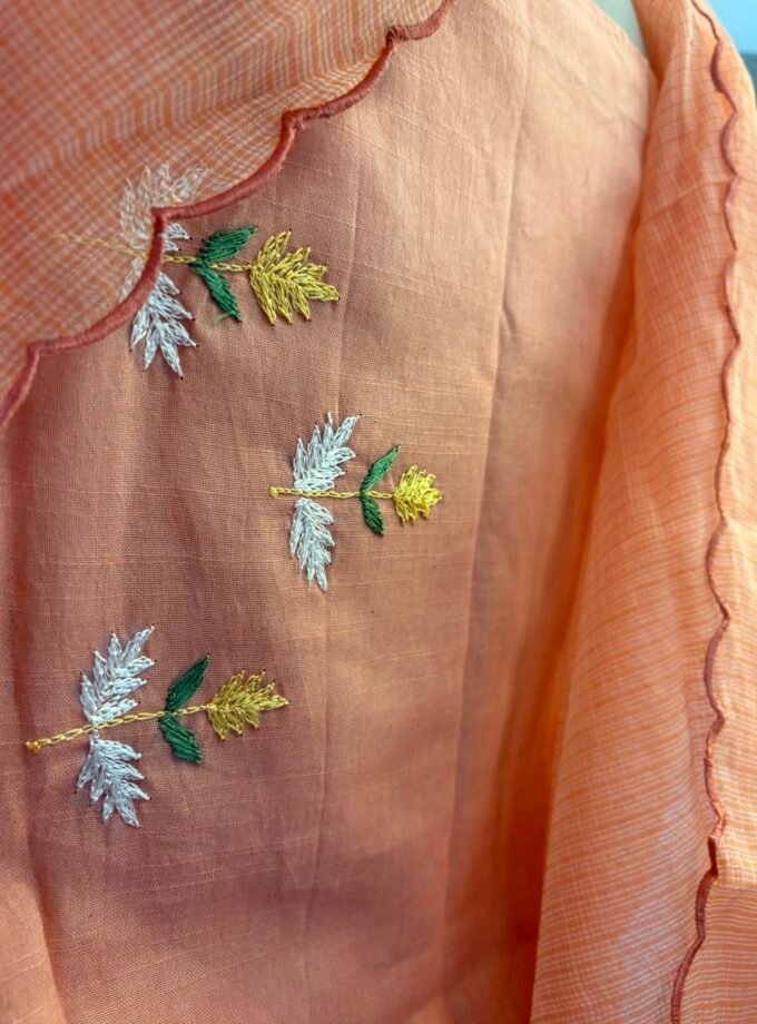 HandEmbroidered Pure Cotton Slub Salwar by Ikhtirah (Peach)