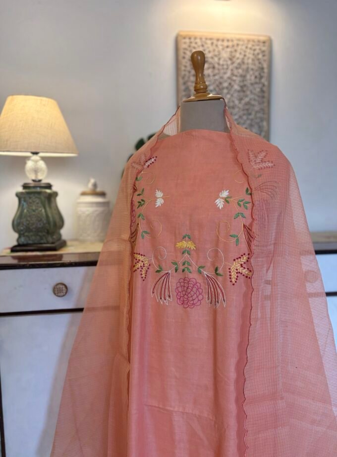 HandEmbroidered Pure Cotton Slub Salwar by Ikhtirah (Peach)