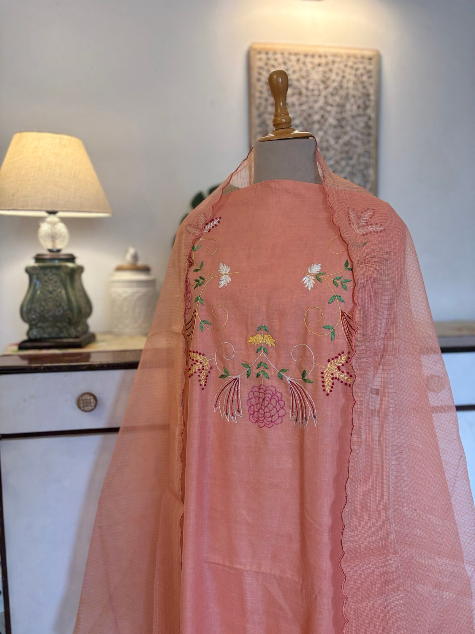 HandEmbroidered Pure Cotton Slub Salwar by Ikhtirah (Peach) - Image 3