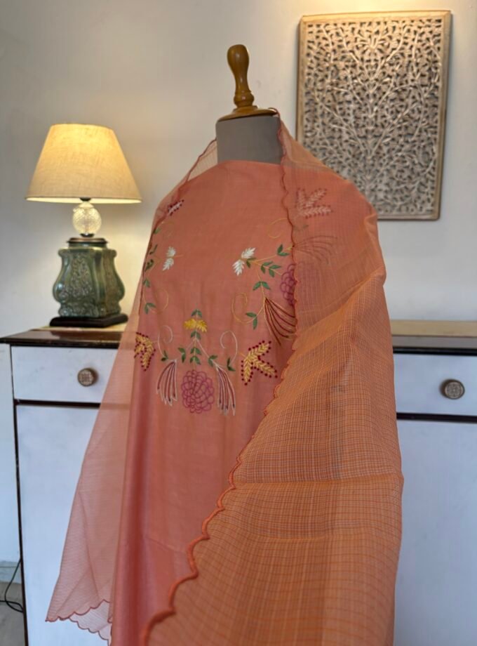 HandEmbroidered Pure Cotton Slub Salwar by Ikhtirah (Peach)