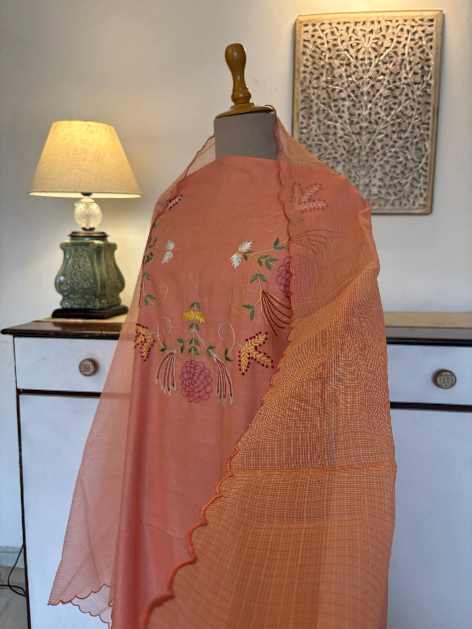 HandEmbroidered Pure Cotton Slub Salwar by Ikhtirah (Peach) - Image 6